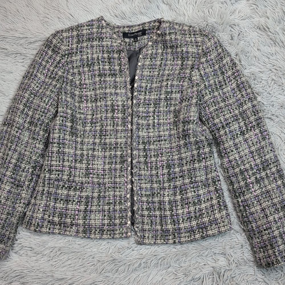 Evan‎ Picone Jacket Womens 6 Petite Wool Blend Blazer Tweed Pockets Three Clasps